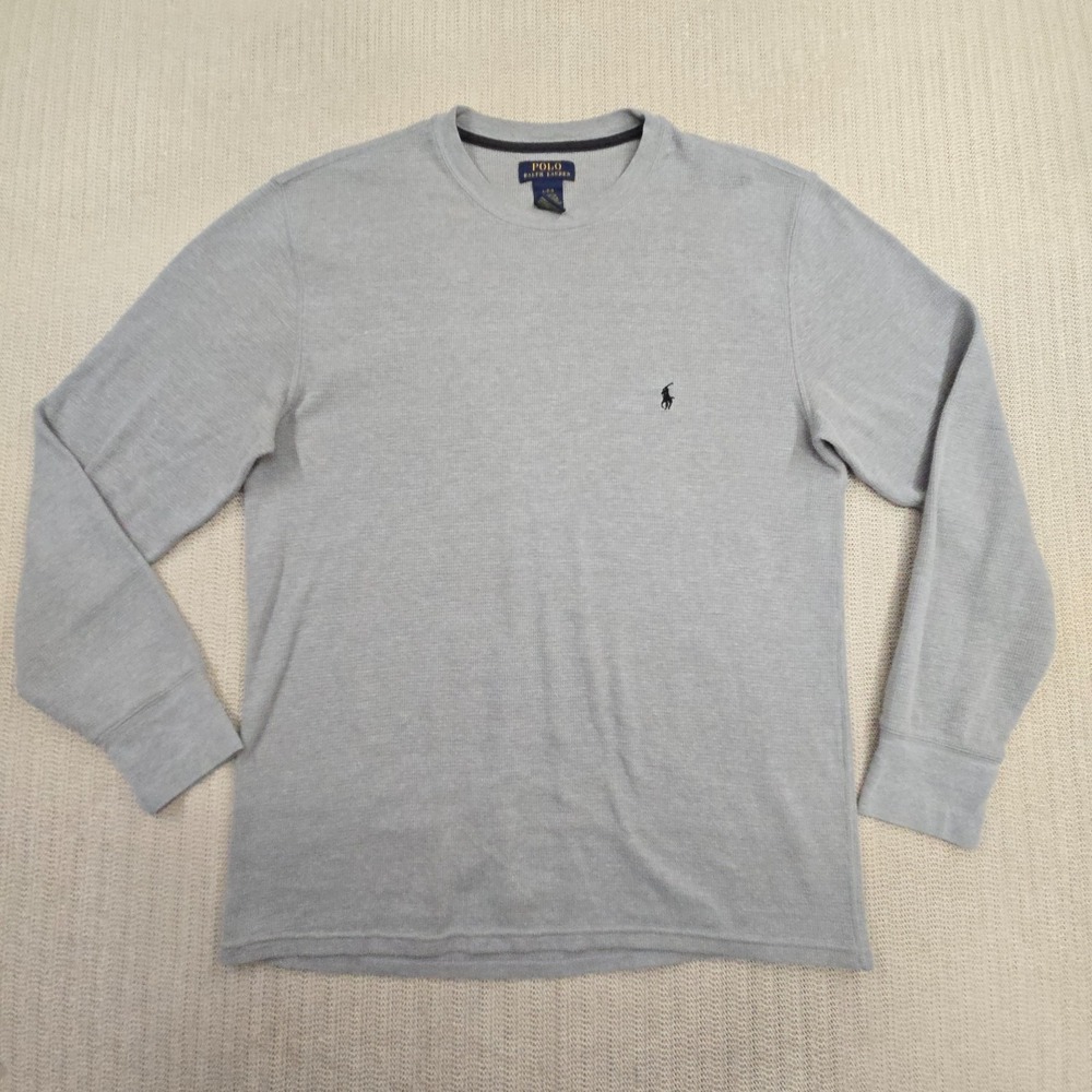 Polo Ralph Lauren Thermal Shirt Mens Large Long Sleeve Gray‎ Crewneck Pony Logo